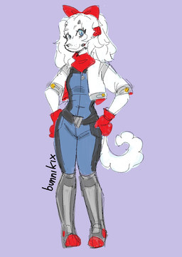anthro bodysuit boots bow_ribbon clothing electronics female flight_suit footwear fur hand_on_hip headgear headphones headset jacket scarf shoes simple_background skinsuit solo tight_clothing topwear white_body white_fur bunnikix nintendo star_fox fay_(star_fox) bird_dog canid canine canis domestic_dog hunting_dog mammal spaniel hi_res signature