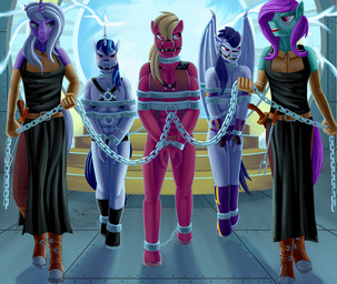 anthro anthrofied bdsm bit_gag bondage bound captured clothing female gag gloves group handwear harness inside male male/female submissive submissive_male underwear quakehoof friendship_is_magic hasbro my_little_pony big_macintosh_(mlp) shining_armor_(mlp) soarin_(mlp) wonderbolts_(mlp) equid mammal 2018