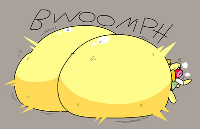 accessory anthro bell bell_accessory big_butt black_nose blonde_hair blue_bottomwear blue_clothing blue_skirt blush bodily_fluids bottomwear breath butt butt_expansion clothing embarrassed empty_eyes expansion female green_clothing green_topwear green_vest grey_background hair hair_accessory hairband huge_butt hyper hyper_butt motion_lines onomatopoeia open_mouth pink_mouth pink_tongue rapid_expansion rear_view red_face red_hairband shirt simple_background skirt solo sound_effects sweat sweatdrop sweaty_butt swelling text tongue topwear vest white_clothing white_eyes white_shirt white_topwear yellow_ears cooluthink animal_crossing nintendo isabelle_(animal_crossing) canid canine canis domestic_dog mammal shih_tzu toy_dog 2026 cel_shading colored digital_media_(artwork) shaded
