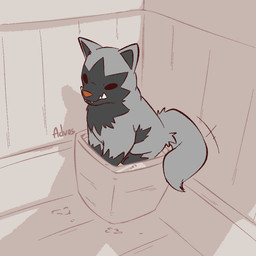 ambiguous_gender black_eyes feet feral front_view fur grey_body grey_fur grey_tail inside sitting solo tail tail_motion tailwag teeth toes advos nintendo pokemon generation_3_pokemon pokemon_(species) poochyena 1:1 2026 digital_drawing_(artwork) digital_media_(artwork)