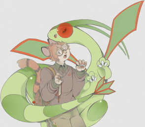 3_fingers ambiguous_gender anthro backpack biped book bottomwear brown_hair clothing duo eyewear feral fingers glasses green_body green_wings hair holding_book holding_object male open_mouth pants pawpads pokeball quadruped round_glasses school_uniform simple_background striped_body stripes tail uniform white_background wings sofasofia nintendo pokemon domestic_cat felid feline felis flygon generation_3_pokemon mammal pokemon_(species) hi_res