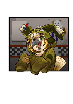 anthro clothing green_eyes male onesie smile solo topwear torn_clothing torn_topwear goathics five_nights_at_freddy's five_nights_at_freddy's_3 scottgames rye_owl_(character) springtrap_(fnaf) avian bird lagomorph leporid mammal owl rabbit absurd_res hi_res portrait