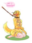 anthro bdsm bodily_fluids breasts clothing collar dog_toy female good_girl harness leash leash_pull legwear petplay praise_kink roleplay saliva small_breasts solo submissive submissive_female thigh_highs saradrawsart goldie_(saradrawsart) bird_dog canid canine canis domestic_dog golden_retriever hunting_dog mammal retriever hi_res