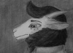 anthro big_eyes black_body black_fur black_hair black_wool close-up collared_shirt ears_down eyebrows freckles fur grey_background hair horizontal_pupils horn male neck_tuft pivoted_ears pompadour pupils sad simple_background solo text thick_eyebrows tuft white_body white_fur wool_(fur) sejantlamb bovid caprine mammal sheep 2020 charcoal_(artwork) english_text greyscale headshot_portrait hi_res monochrome portrait traditional_media_(artwork)