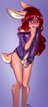 anthro blush clothing femboy fur genitals hair male penis red_hair sweater tan_body tan_fur topwear arh lauren_aza lagomorph leporid mammal rabbit hi_res