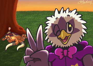 2_tails 3_toes accessory beak blue_body blue_feathers bodily_fluids bow_tie bracelet bubble clothing duo feathers feet fur furgonomics gesture grass hand_gesture hood hoodie jewelry looking_at_viewer male male/male multi_tail one_eye_closed open_beak open_mouth orange_body orange_fur plant purple_bow_tie purple_clothing purple_hoodie purple_topwear sleeping snot snot_bubble star_eye star_eyes sunset tail tail_accessory tail_bracelet tail_jewelry tan_body tan_feathers tan_fur toes topwear tree v_sign winged_arms wings wink winking_at_viewer psykwol nintendo pokemon kimmy_(psykwol) lotus_(psykwol) buizel generation_4_pokemon generation_5_pokemon pokemon_(species) rufflet