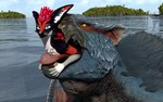 ambiguous_gender ambiguous_pred anthro duo feral feral_pred fur male open_mouth partially_inside size_difference smile tongue vore casimirevore capcom monster_hunter nexus_folfy canid canine canis flying_wyvern fox hybrid mammal nargacuga rexouium wolf 3d_(artwork) absurd_res digital_media_(artwork) hi_res