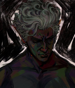 angry eyes_closed hair humanoid_pointy_ears male pecs pointy_ears shirtless solo white_hair helioshellion baldur's_gate baldur's_gate_3 bioware dungeons_and_dragons electronic_arts hasbro larian_studios wizards_of_the_coast astarion_(baldur's_gate) elf humanoid vampire bust_portrait dark_theme portrait