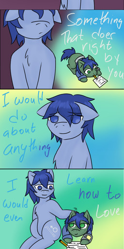 all_fours alternate_universe blue_body blue_eyes blue_fur blue_hair cutie_mark dialogue duo female feral fur green_background green_body green_eyes green_fur hair male simple_background sitting smile text young young_feral jolliapplegirl fallout fallout_equestria foe:_project_horizons friendship_is_magic hasbro microsoft my_little_pony fan_character p-21_(fallout_equestria) scotch_tape_(fallout_equestria) earth_pony equid equine horse mammal pony crossover digital_media_(artwork) english_text hi_res daughter_(lore) father_(lore) father_and_child_(lore) father_and_daughter_(lore) parent_(lore) parent_and_child_(lore) parent_and_daughter_(lore)
