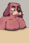 anthro big_pecs furry_bodymod male male_anthro michelle_ex muscular nipples pecs solo brawl_stars chest_on_dining_table_(meme) supercell_(company) ruffs canid canine mammal hi_res