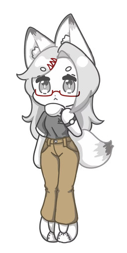 anthro bottomwear circle_eyebrows clothed clothed_anthro clothed_female clothing container cup eyebrows eyewear female female_anthro front_view glasses grey_clothing grey_shirt grey_topwear holding_container holding_cup holding_object inner_ear_fluff pants rectangular_glasses shirt solo tail topwear tuft wearing_glasses showersnow canid canine fox mammal hi_res