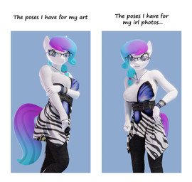 anthro blue_eyes blue_hair blue_tail bracelet clothing eyewear female glasses goofy_smile gradient_hair gradient_tail hair hand_on_arm hand_on_hip heterochromia jewelry looking_at_viewer necklace purple_eyes purple_hair purple_tail solo tail two_panel_image anthroponiessfm hasbro my_little_pony aurora_starling fan_character earth_pony equid equine horse mammal pony 3d_(artwork) absurd_res digital_media_(artwork) hi_res meme