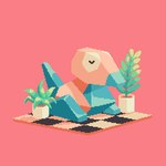 ambiguous_gender artificial_intelligence blue_body checkered checkered_floor cloud machine multicolored_body plant plant_pot potted_plant red_body simple_background sleeping solo cortoony nintendo pokemon digital_creature generation_1_pokemon pokemon_(species) porygon 1:1 2023