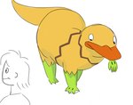 all_fours ambiguous_gender anthro fur quadruped simple_background solo tail hoosierman9911a game_freak nintendo pokemon generation_3_pokemon ludicolo mammal monotreme platypus pokemon_(species) 2022 digital_media_(artwork) sketch