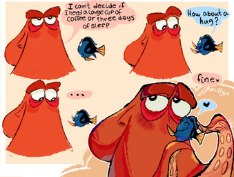 blue_body dialogue duo eyes_closed female feral fish_tail heart_symbol male orange_background orange_body orange_tentacles simple_background speech_bubble tail talking_feral tentacle_hug tentacles text yellow_fin yellow_tail ziffers disney finding_dory finding_nemo pixar dory_(finding_nemo) hank_(finding_dory) acanthurid aquatic fish giant_pacific_octopus regal_tang 2023 english_text hi_res
