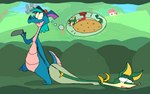 blue_body duo female feral food forest green_body hot_dog imminent_death imminent_vore ketchup knife male male/female plant thought_bubble tree roksim disney nintendo pokemon fan_character rocca_the_dragon generation_5_pokemon pokemon_(species) serperior animated hi_res short_playtime