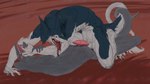 bodily_fluids claws duo entwined_tails erection forked_tongue genital_fluids genitals kneeling lying male on_back open_mouth open_smile penis precum smile tail tail_coil tongue tongue_out atlchirico sergal 16:9 hi_res widescreen