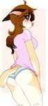 anthro breasts brown_body brown_fur brown_hair butt clothing ear_piercing ear_ring female fur hair looking_at_viewer looking_back panties piercing ring_piercing smile solo underwear wolflady danika_(wolflady) canid canine canis domestic_dog mammal 2020 digital_media_(artwork)