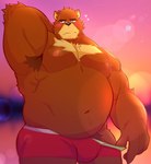 anthro armpit_hair barazoku belly black_nose blush body_hair brown_body bulge clothing humanoid_hands male musclegut muscular muscular_anthro muscular_male nipples outside overweight overweight_anthro overweight_male pecs solo underwear obstacle033 morenatsu juuichi_mikazuki bear mammal 2022 hi_res