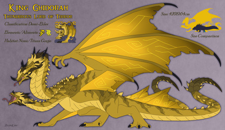 2_tails 3_heads back_spikes claws fangs feral group horn lighter_belly male multi_head multi_tail solo spikes spikes_(anatomy) tail teeth text tongue tongue_out trio wing_claws wings yellow_body zilonking capcom european_mythology godzilla_(series) greek_mythology monster_hunter mythology toho king_ghidorah dragon hydra mythological_creature mythological_scalie scalie western_dragon wyvern 2026 absurd_res digital_media_(artwork) english_text hi_res model_sheet signature