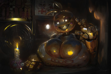 beakless big_breasts breasts candle clothed clothing drawing_(object) female machine nipple_outline rosy_cheeks sharp_teeth smile solo teeth yellow_body nx147 five_nights_at_freddy's five_nights_at_freddy's_2 scottgames cupcake_(fnaf) toy_chica_(fnaf) animatronic avian bird chicken galliform phasianid robot 2025 3:2 digital_drawing_(artwork) digital_media_(artwork) hi_res