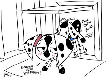 bedroom_eyes bite biting_lip black_body black_fur black_spots blush collar duo eye_roll female feral floppy_ears fur half-closed_eyes looking_back markings narrowed_eyes pushing seductive spots spotted_body spotted_fur text toony white_body white_fur white_spots young whitewolf20xx 101_dalmatian_street 101_dalmatians disney dee_dee_(101_dalmatians) dizzy_(101_dalmatians) canid canine canis dalmatian domestic_dog mammal english_text accidental_incest_(lore) incest_(lore) sibling_(lore) sister_(lore)