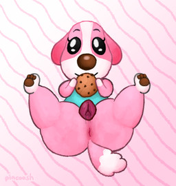anatomically_correct anatomically_correct_genitalia anatomically_correct_vulva animal_genitalia animal_vulva anthro anus big_nose black_eyes bodily_fluids bottomless brown_nose brown_pawpads butt candy canine_genitalia canine_vulva chocolate chocolate_chip_cookie chocolate_chips clothed clothing cookie countershade_face countershading darkened_genitalia darkened_vulva dessert dripping dripping_vulva dripping_wet eyelashes female fluffy fluffy_tail food fur genital_fluids genitals glistening glistening_eyes leg_markings looking_at_viewer lying markings pattern_background pawpads paws pink_body pink_fur presenting presenting_anus presenting_hindquarters presenting_vulva simple_background smile smiling_at_viewer socks_(marking) solo tail vaginal_fluid_drip vaginal_fluids vulva white_body white_countershading pincoosh animal_crossing nintendo cookie_(animal_crossing) canid canine canis domestic_dog mammal digital_media_(artwork) hi_res signature