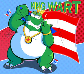 ananimatedgamer anthro bracelet bracelet_only clothed clothing crown crown_only flag flag_(object) headgear headgear_only jewelry male mostly_nude necklace necklace_only nude partially_clothed puerto_rican_flag solo aag_2002 mario_bros nintendo wart_(mario) amphibian frog hi_res