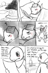 2012 2:3 anthro blush charmander clothed clothing comic dialogue digital_drawing_(artwork) digital_media_(artwork) egg english_text generation_1_pokemon haychel hi_res male mike_the_charmander monochrome nintendo note pmd-e pokemon pokemon_(species) reptile scalie scarf size_difference solo text