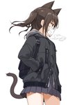 bag bottomwear breath brown_hair clothed clothing female fully_clothed hair jacket mask pigtails simple_background skirt solo topwear white_background young oota_yuuichi animal_humanoid cat_humanoid felid felid_humanoid feline feline_humanoid humanoid mammal mammal_humanoid 2019 hi_res