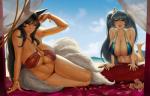 beach big_breasts bikini bracelet breasts cleavage clothed clothing duo female huge_breasts jewelry seaside swimwear two-piece_swimsuit eu03 league_of_legends riot_games tencent ahri_(lol) sona_(lol) animal_humanoid canid canid_humanoid canine canine_humanoid fox_humanoid humanoid mammal mammal_humanoid hi_res