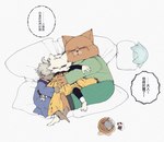 anthro biped blood bodily_fluids claws clothing dialogue finger_claws fur group hair hair_over_eyes hand_holding hug lying male male_anthro male_human monotone_body monotone_fur on_back one_eye_closed orange_body orange_fur overweight overweight_anthro overweight_male robe sleeping speech_bubble tears text toe_claws white_body white_fur white_hair yellow_clothing yellow_robe young young_human young_male eelion nine_sols red_candle_games abacus_ruyi_(nine_sols) kuafu_(nine_sols) shuanshuan_(nine_sols) yi_(nine_sols) domestic_cat felid feline felis human mammal solarian 2024 chinese_text digital_media_(artwork) hi_res