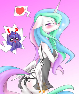 anthro anthrofied blush bodily_fluids breasts breath butt clothing cutie_mark duo female female/female hair hand_on_breast heart_symbol horn interrobang looking_at_viewer open_mouth purple_hair simple_background solo_focus sweat translucent translucent_clothing wings azurepicker friendship_is_magic hasbro my_little_pony princess_celestia_(mlp) princess_luna_(mlp) equid mammal