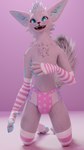 ageplay ambiguous_gender anthro clean_diaper clothed clothing diaper diaper_fetish femboy fur grey_body grey_fur grey_tail infantilism legwear male pink_background roleplay simple_background smile solo tail thigh_highs wearing_diaper itsfloofy canid canine canis fox mammal rexouium wolf 3d_(artwork) 9:16 blender_(artwork) digital_media_(artwork) hi_res