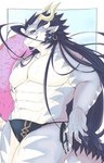 abs anthro black_hair clothing ear_piercing ear_ring grey_body hair horn long_hair looking_at_viewer male muscular muscular_anthro muscular_male pecs piercing ring_piercing smile solo speedo swimwear tail izm_rm7 lifewonders mythology tokyo_afterschool_summoners fuxi_(tas) dragon mythological_creature mythological_scalie scalie absurd_res hi_res