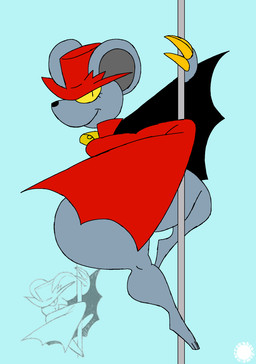 anthro cape claws clothing curvy_figure dancing disembodied_hand eyelashes femboy fur grey_body grey_fur hat headgear headwear logo looking_at_viewer male pole pole_dancing solo text thick_thighs yellow_sclera thatdawgmurray kirby_(series) kirby_squeak_squad nintendo daroach mammal mouse murid murine rodent squeak_(kirby) aliasing artist_logo artist_name digital_media_(artwork) hi_res reference_image signature