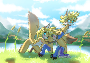 5_fingers anthro anthro_on_anthro anus areola backsack balls biped blonde_hair breasts butt claws cloud countershade_face countershade_fur countershade_torso countershading dipstick_tail duo female fingers fur genitals glans grass hair humanoid_genitalia humanoid_penis intraspecies loli male male/female markings nipples one_eye_closed pawpads penis perineum plant raised_tail shota small_breasts smile tail tail_markings young young_anthro young_female young_male galo tammy_(tycloud) tycloud canid canine fox mammal absurd_res hi_res cousins_(lore) incest_(lore)