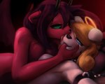 anthro bdsm blue_eyes bondage bound breasts duo face_lick female female/female finger_in_mouth fur green_eyes licking red_body red_fur tongue white_body white_fur trigaroo disma_(trigaroo) virian_(trigaroo) angel demon 2024