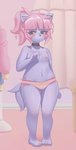 anthro blush choker clothed clothing ear_piercing female flat_chested jewelry looking_at_viewer necklace nipples panties piercing solo topless underwear ikouzhy liz_pink canid canine mammal hi_res