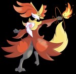 action_pose anthro areola breasts choker claws eyelashes fangs female fire fur jewelry necklace nipples pink_areola pink_nipples pose raised_arm simple_background smile solo standing teeth transparent_background wand blitzpitz nintendo pokemon delphox generation_6_pokemon pokemon_(species) alpha_channel hi_res