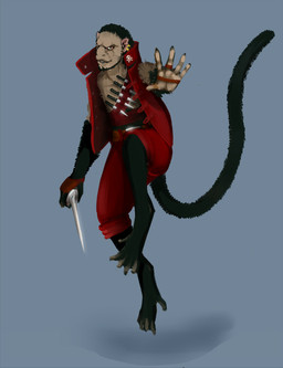 anthro armor clothing dagger feet knife male melee_weapon pirate prehensile_feet solo toes weapon lizzzard thelizzzard haplorhine mammal monkey primate