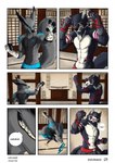 anthro claws clothed clothing dialogue duo fur looking_at_viewer male male/male simple_background gur-gahar gur_(gur-gahar) kyulix canid canine canis fox mammal wolf absurd_res comic digital_media_(artwork) hi_res