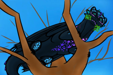 abstract_background bioluminescence black_body black_scales blue_eyes feral glowing male membrane_(anatomy) plant scales scar sky solo spikes tree wings zalivkustsyganili dreamworks european_mythology how_to_train_your_dragon mythology dragon fury_(httyd) mythological_creature mythological_scalie night_fury scalie western_dragon hi_res