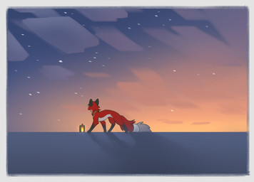 ambiguous_gender border countershade_torso countershading fur leg_markings markings outside red_body red_fur sky snow snowing socks_(marking) sunset white_body white_border white_fur hyilpi microsoft minecraft mojang xbox_game_studios vixy_(hyilpi) canid canine fox fox_(minecraft) mammal red_fox true_fox 2024 digital_media_(artwork) female_(lore)