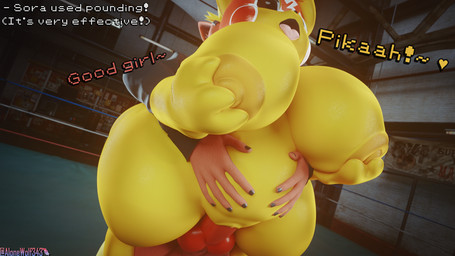anthro areola big_breasts breast_grab breasts clothing cosplay_pikachu_(costume) duo female genitals good_girl grabbing_from_behind hand_on_breast huge_breasts knot knotted_penis looking_pleasured male male/female nipples penetration penis pokemon_speak text vaginal vaginal_penetration vulva yellow_areola yellow_nipples yellow_vulva alonewolf343 nintendo pokemon kanna_(joaoppereiraus) pikachu_libre sora_(fursora) canid canine canis eeveelution flareon generation_1_pokemon mammal pikachu pokemon_(species) wolf 16:9 3d_(artwork) digital_media_(artwork) english_text hi_res widescreen