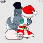 anthro clothing fur hat headgear headwear holidays male simple_background solo spots suit gazuki christmas meme_clothing padoru canid canine canis domestic_dog mammal 1:1 digital_media_(artwork) hi_res meme