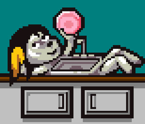 anthro appliance bent_legs black_hair black_nose cabinet countertop faucet featureless_crotch female female_anthro glistening glistening_body grey_body hair holding_object kitchen kitchen_counter kitchen_sink long_hair lying metallic_body nude on_back on_counter plate sink solo surrealism towel what white_body alexis_wasilla dingaling_productions lisa_the_painful sinkdog animate_inanimate canid canine canis domestic_dog living_appliance mammal digital_drawing_(artwork) digital_media_(artwork) low_res pixel_(artwork) shaded