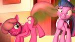 animal_genitalia animal_pussy anus ass_up big_anus cutie_mark dazed disgust duo equine_genitalia equine_pussy eyelashes fart fart_cloud fart_fetish farting_in_face female female/female feral genitals green_eyes green_fart_cloud horn one_eye_closed puffy_anus purple_body purple_eyes pussy raised_tail tail arrell_(artist) friendship_is_magic hasbro my_little_pony mythology cheerilee_(mlp) twilight_sparkle_(mlp) earth_pony equid equine horse mammal mythological_creature mythological_equine pony unicorn 16:9 3d_(artwork) digital_media_(artwork) hi_res widescreen