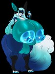 animal_genitalia balls big_balls big_breasts big_butt big_sheath big_tail black_sclera blue_body blue_fur blue_nipples breasts butt chest_tuft curvy_figure dipstick_tail fully_sheathed fur genitals glistening glistening_nipples glistening_pawpads gloves_(marking) gynomorph hair hand_on_breast huge_balls huge_breasts huge_butt huge_sheath huge_tail hyper hyper_balls hyper_breasts hyper_butt hyper_genitalia hyper_sheath intersex long_hair markings nipple_gape nipple_piercing nipples orange_eyes pawpads piercing sheath simple_background slime smile tail tail_markings transparent_background tuft white_body white_fur niina-xan_(artist) louise_lupine canid canine fox goo_creature mammal alpha_channel hi_res