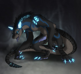 anthro claws forked_tongue genitals glowing glowing_claws knot knotted_penis looking_at_viewer male penis rattle_(anatomy) solo tongue asralore fallout microsoft inq canid canine canis coyote hybrid mammal night_stalker_(fallout) reptile scalie snake werecreature hi_res
